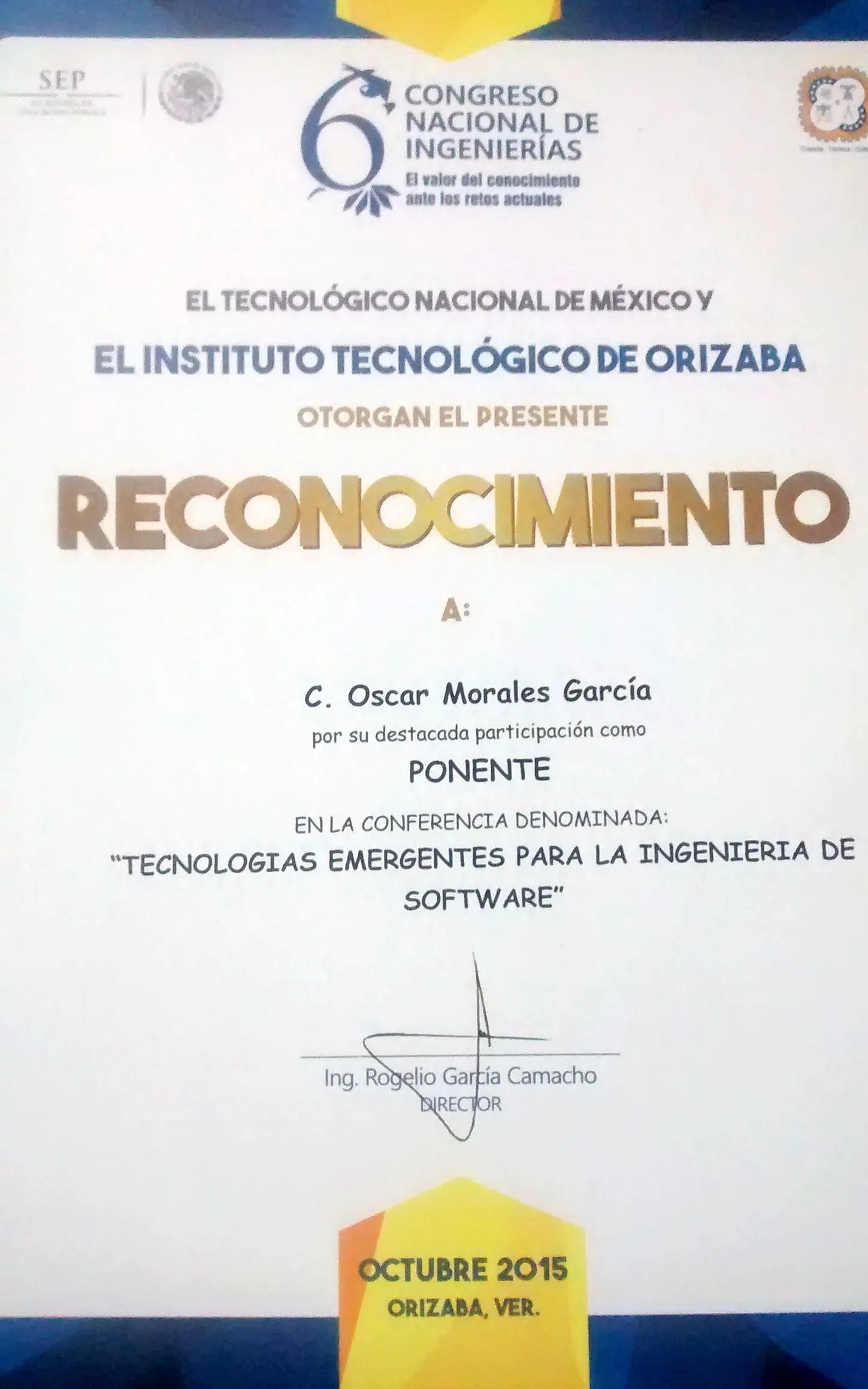 Reconocimiento del Tecnológico de Orizaba por vinculación académica y tecnológica